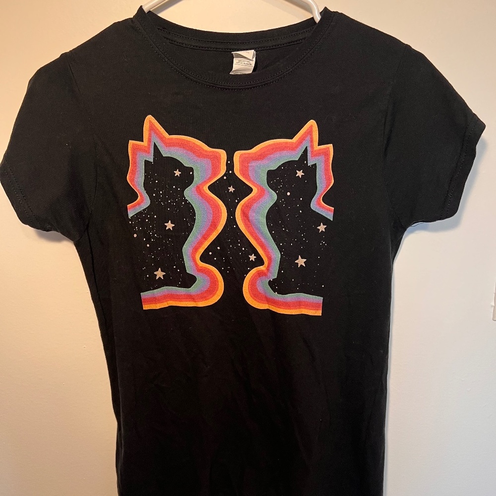 Trippy Psychedelic Black Cat Tee Shirt Size Medium fitted cat lovers festival